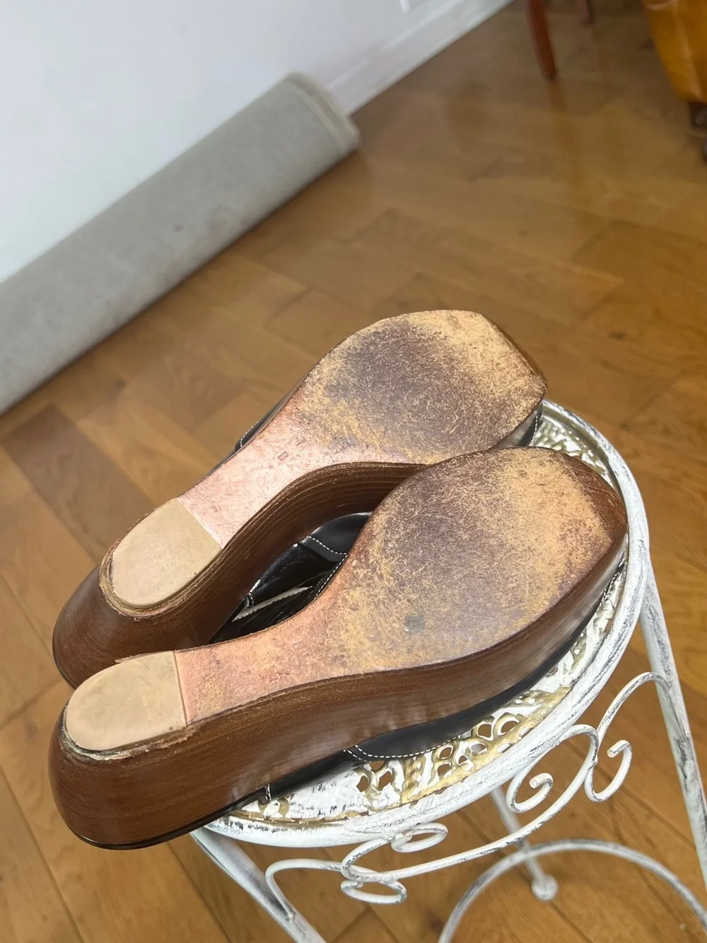 Nanette Lepore Black Leather Floral Cutout Wedge Sandals